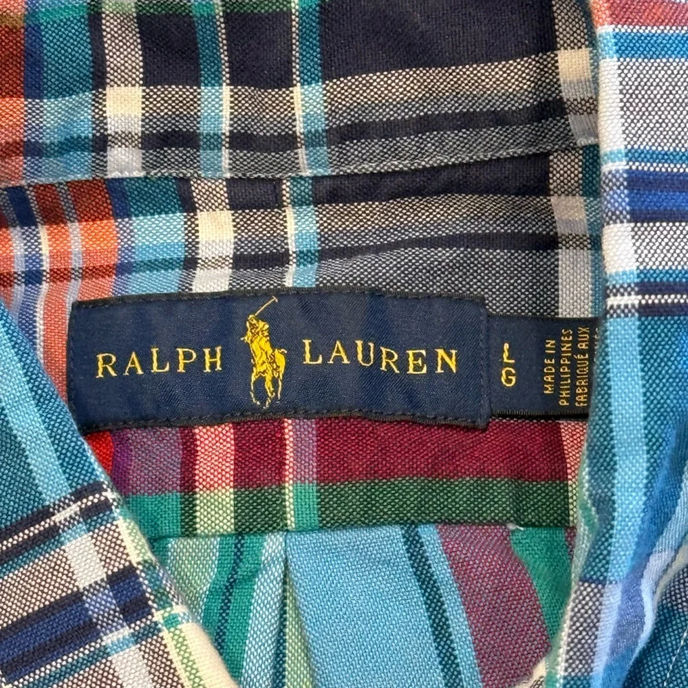 Ralph‎ Lauren Men’s Vibrant Plaid Long Sleeve Button Up Large Shirt